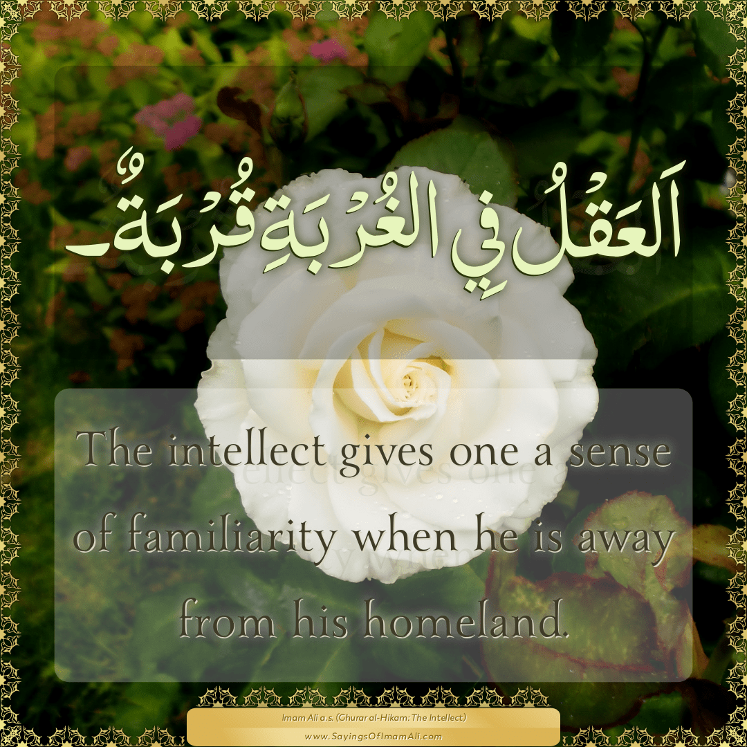 The intellect gives one a sense of familiarity when he is away from his...